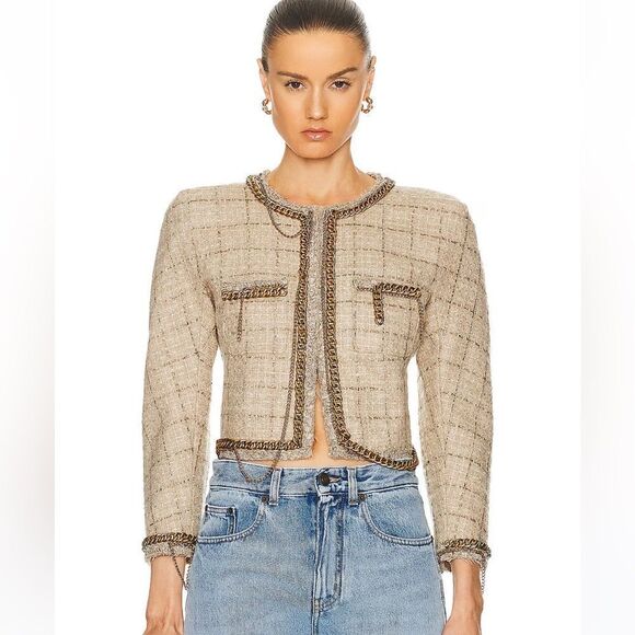 New w/tags Chanel meets Punk! R13 Cream Tweed Blazer w/chains M L - Picture 1 of 16